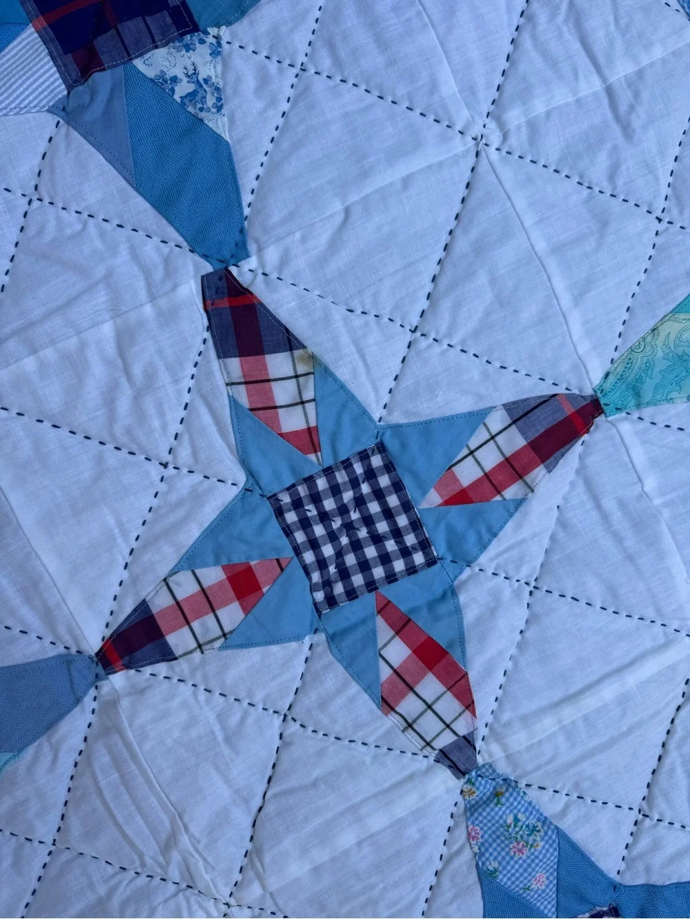 Blue and White Star Patchwork Quilt